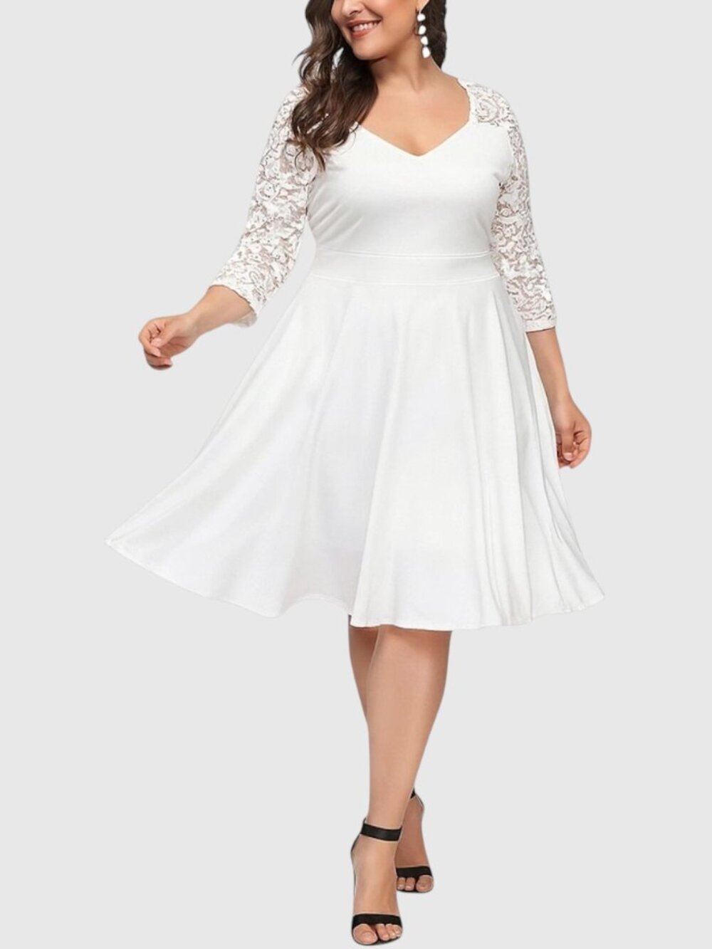 Women's Banded Waist A-Line Flattering Fit Lace Wedding Guest Skater Dress XL